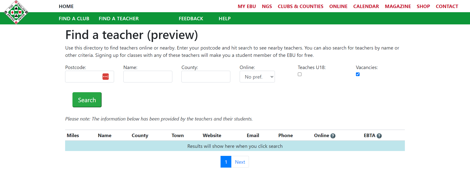 Teacher directory screenshot