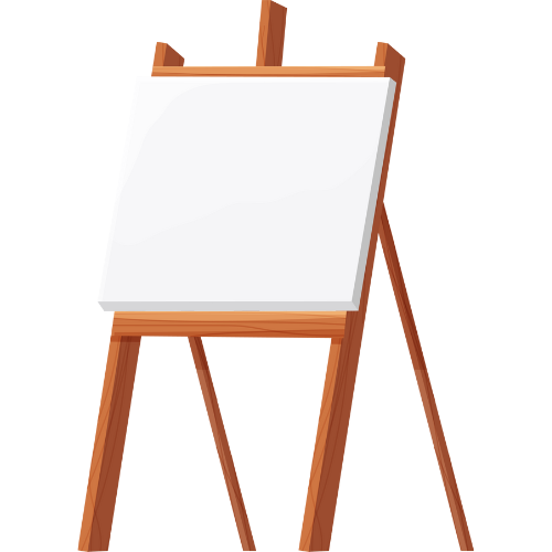 Cartoon image of an artists easel with a black white canvas